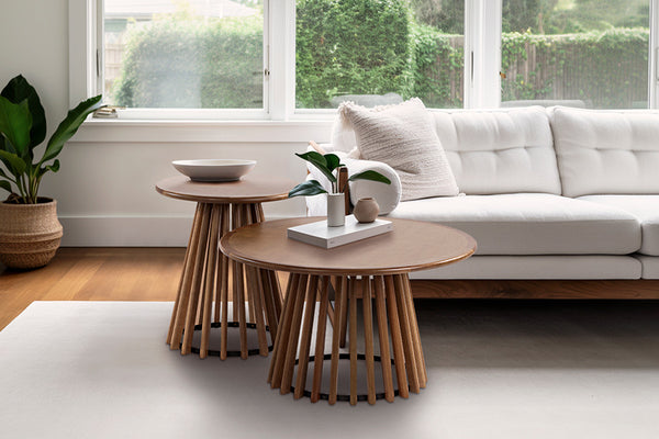 ambiente mesa de centro redonda de madeira para sala de estar didion