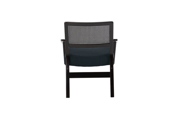 cadeira poltrona vitrola preta com azul marinho vista de tras