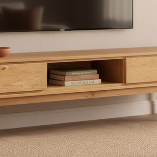 Sala de estar com rack para tv grace