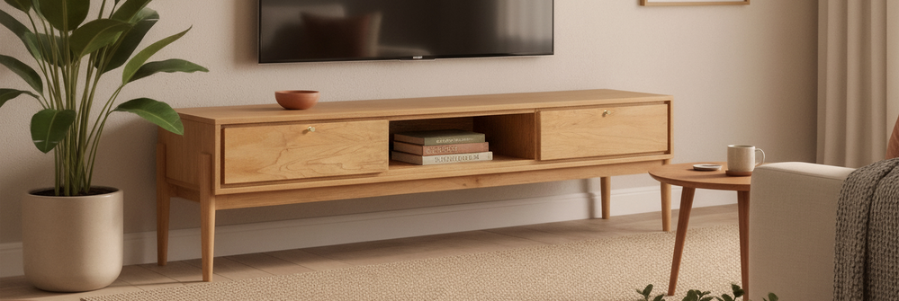 Sala de estar com rack para tv grace