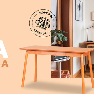 Sala de jantar com mesa de jantar, banco 2 lugares e duas cadeiras baviera na cor nozes 