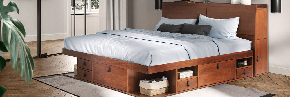 Cama confortável com compartimento de madeira