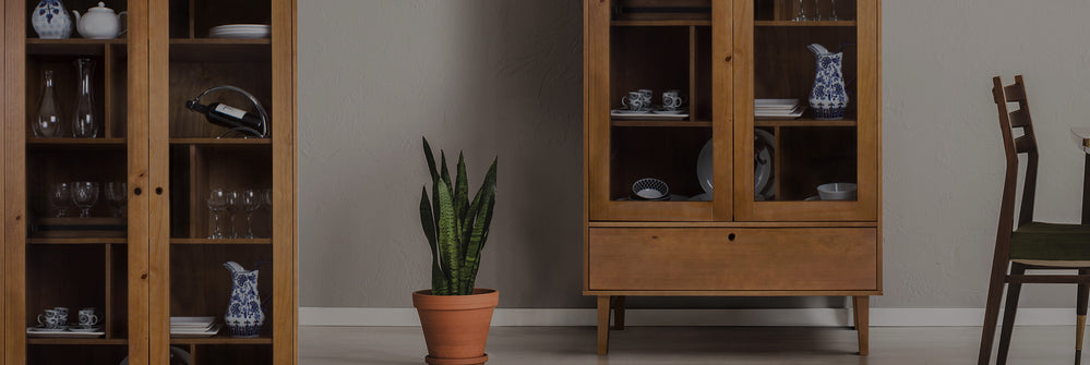 Sala de estar com cristaleira 1 porta garbo na cor cera natural e preto