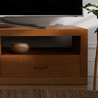 sala de estar com rack para tv euro na cor nozes