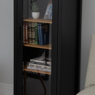 Home office com cristaleira preta 1 porta garbo na cor cera natural e preto