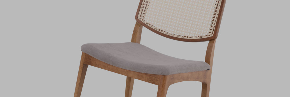 cadeira de jantar turim natural e tecido cinza