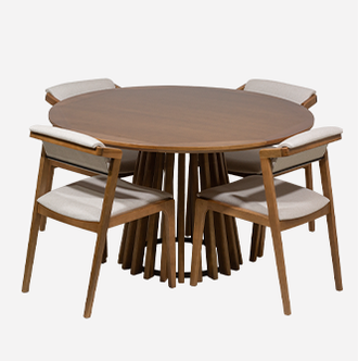 conjunto de mesa de jantar didion cor avela de madeira de verdade eucalipto e quatro cadeiras estofadas santorini para sala de jantar