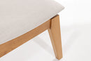 Banco de Madeira 2 lugares Aconchego 110x42 cm Mel e Tecido Creme detalhe base e tecido