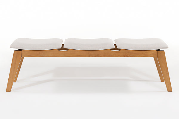 Banco de Madeira 3 lugares Aconchego 161x42 cm Mel e Tecido Creme frente