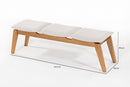 Banco de Madeira 3 lugares Aconchego 161x42 cm Mel e Tecido Creme medidas ou cotas