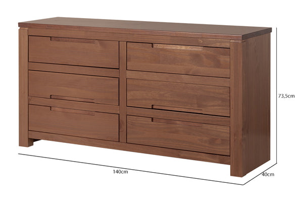 Cômoda para Quarto 6 Gavetas Sintonia - Amêndoa com medidas