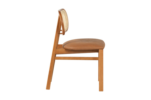 Cadeira de Jantar Savoy com Tela Natural e Tecido Marrom de lado