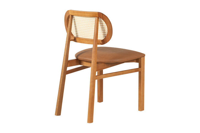 Cadeira de Jantar Savoy com Tela Natural e Tecido Marrom detalhe atrás
