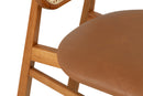 Cadeira de Jantar Savoy com Tela Natural e Tecido Marrom detalhe madeira e assento
