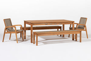 Conjunto Mesa 8 lugares 2 bancos e 2 cadeiras Trama - Jatobá e Corda Rami