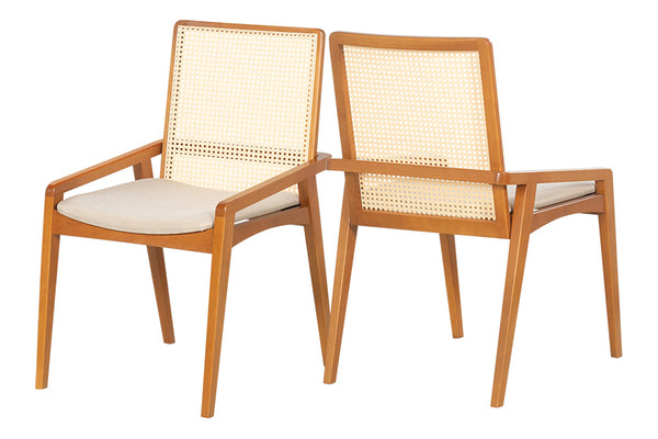 Conjunto de Cadeiras 2 Peças Siesta Estofada com Palha - Tecido Areia