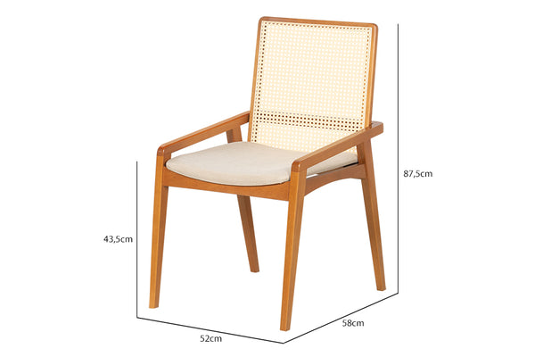 Conjunto de Cadeiras 2 Peças Siesta Estofada com Palha - Tecido Areia com medidas