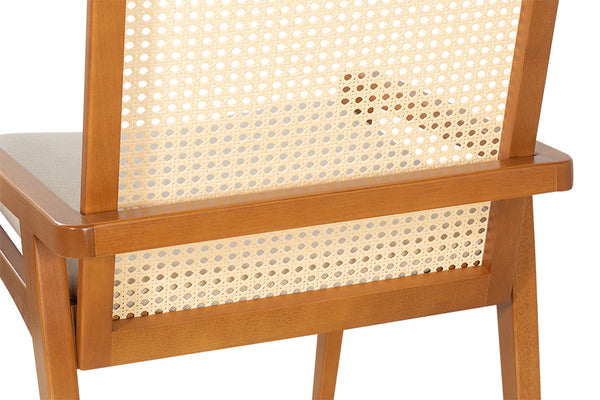 Conjunto de Cadeiras 2 Peças Siesta Estofada com Palha - Tecido Areia detalhe encosto