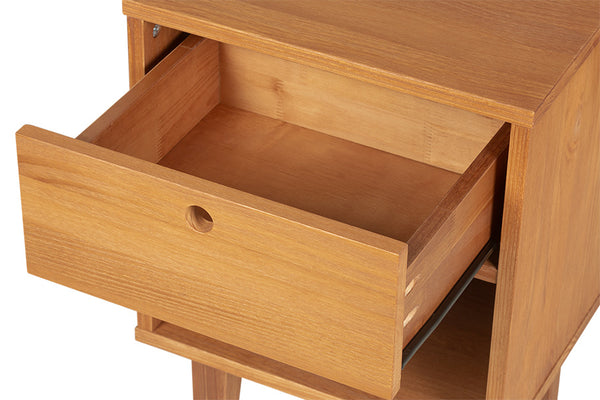 mesa de cabeceira com gaveta criado mudo charme doce de leite escovado detalhe gaveta