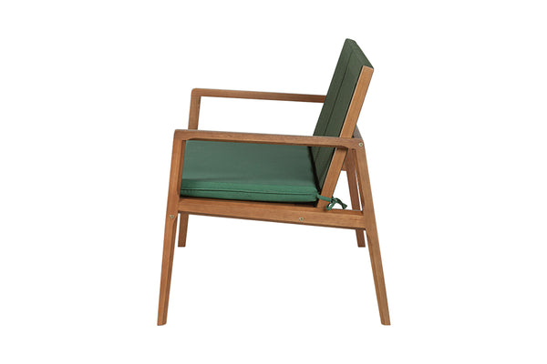 sofa 2 lugares oliva amêndoa e corda verde visto de lado em fundo branco
