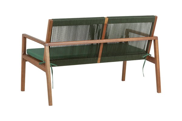 sofa 2 lugares oliva amêndoa e corda verde visto de costas em fundo branco