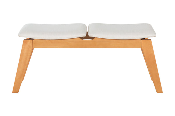 Banco de Madeira 2 lugares Aconchego 110x42 cm Mel e Tecido Creme visto de frente