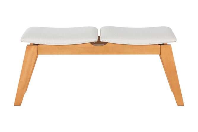 Banco de Madeira 2 lugares Aconchego 110x42 cm Mel e Tecido Creme visto de frente