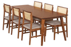 mesa de jantar 8 lugares lotus caramelo vista na diagonal com cadeiras Gal
