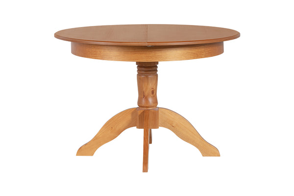 Mesa de Jantar Redonda Extensível Tea Nozes no fundo branco vista de frente com tampo fechado