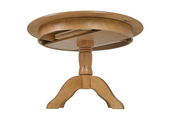 Mesa de Jantar Redonda Extensível Tea Nozes no fundo branco visto de baixo