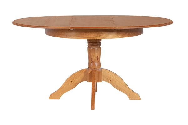Mesa de Jantar Redonda Extensível Tea Nozes no fundo branco visto de frente com tampo maior