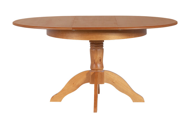 Mesa de Jantar Redonda Extensível Tea Nozes no fundo branco visto de frente com tampo maior