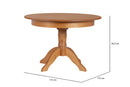 Mesa de Jantar Redonda Extensível Tea Nozes no fundo branco visto em perspectiva com medidas descritas na imagem