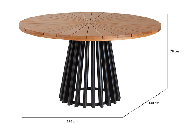 Mesa de Jantar Redonda Gourmet - Mel e Base Preta com medidas