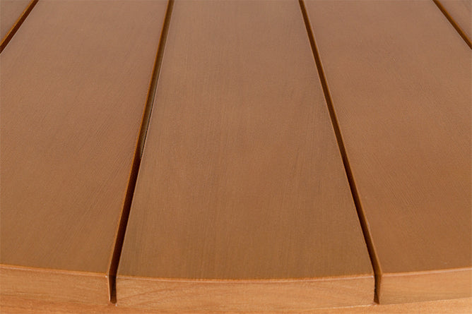 Mesa de Jantar Redonda Gourmet - Mel e Base Preta detalhe tampo 3