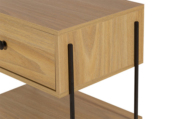 Mesa de cabeceira 1 gaveta leda areia e metal detalhe pes