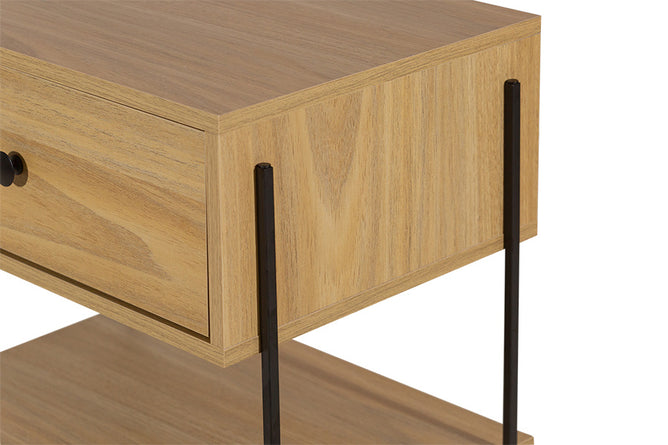 Mesa de cabeceira 1 gaveta leda areia e metal detalhe pes