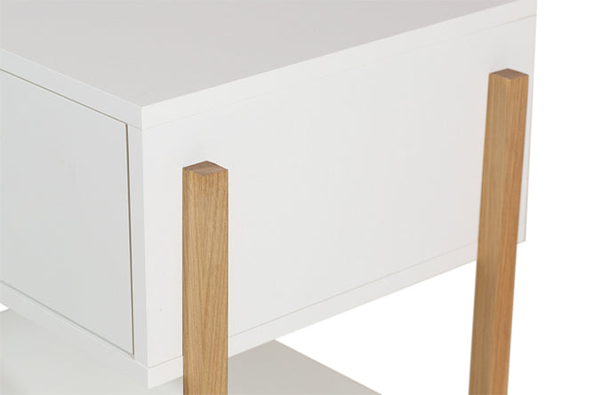 Mesa de cabeceira 1 gaveta leda branco e tauari detalhe pes