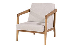 Poltrona para sala Mantra cor avelã e tecido cru vista na diagonal em fundo branco