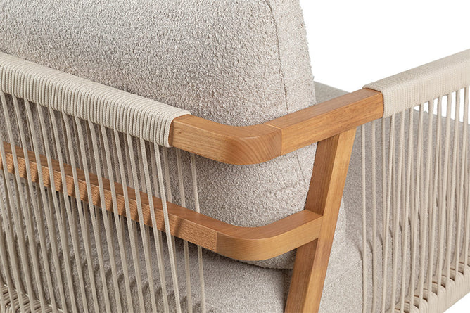 Poltrona para Sala Enlace 85x69,5x79 cm - Areia e Tecido Bege detalhe braço e corda