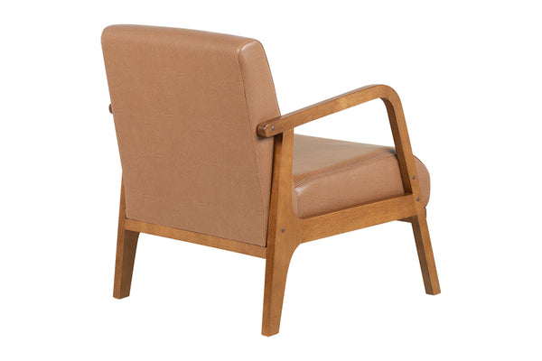 Poltrona para Sala Mocca 76x61x75 cm - Pinhão e Tecido Marrom atrás