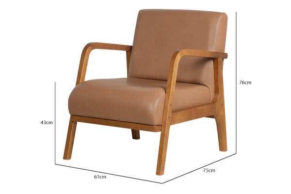 Poltrona para Sala Mocca 76x61x75 cm - Pinhão e Tecido Marrom medidas ou cotas