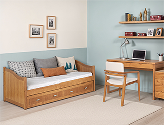 Quarto funcional com bicama e escrivaninha