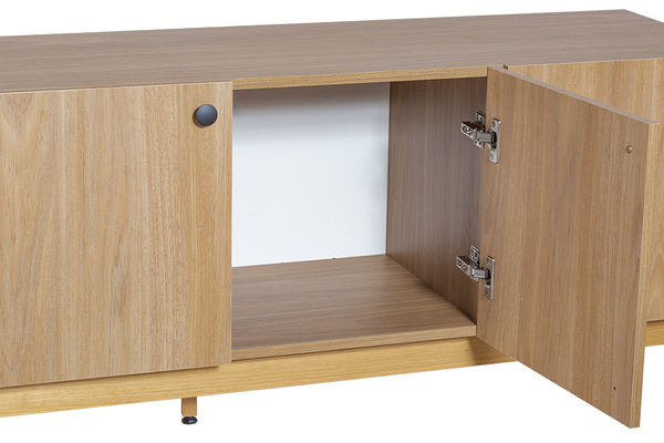 Rack para Sala 4 Portas Aruna cor Areia com uma porta aberta mostrando parte interna
