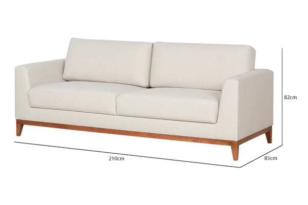 Sofá 3 Lugares Chanfrê 2,10 - Bege visto em diagonal com medidas