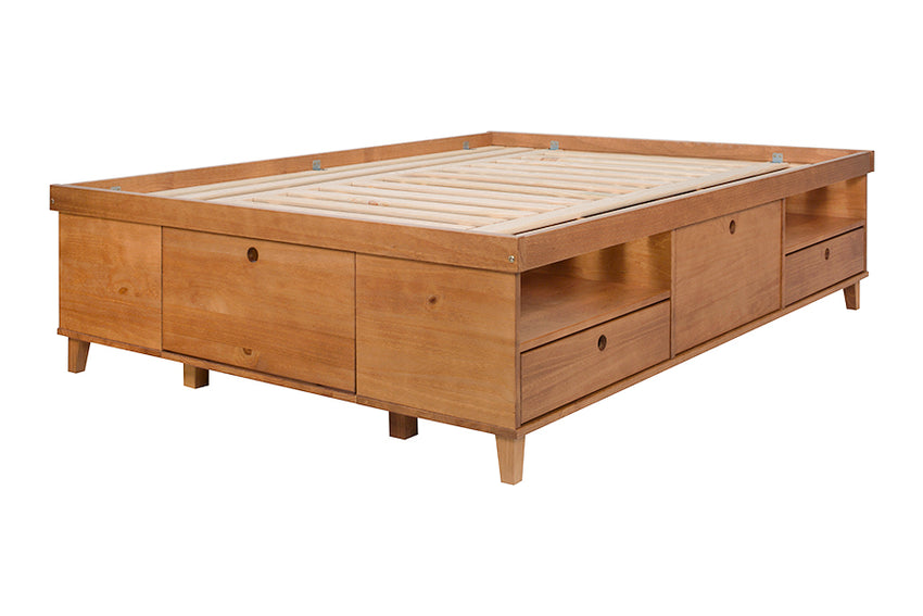 cama multifuncional de casal doce de leite escovado vista na diagonal