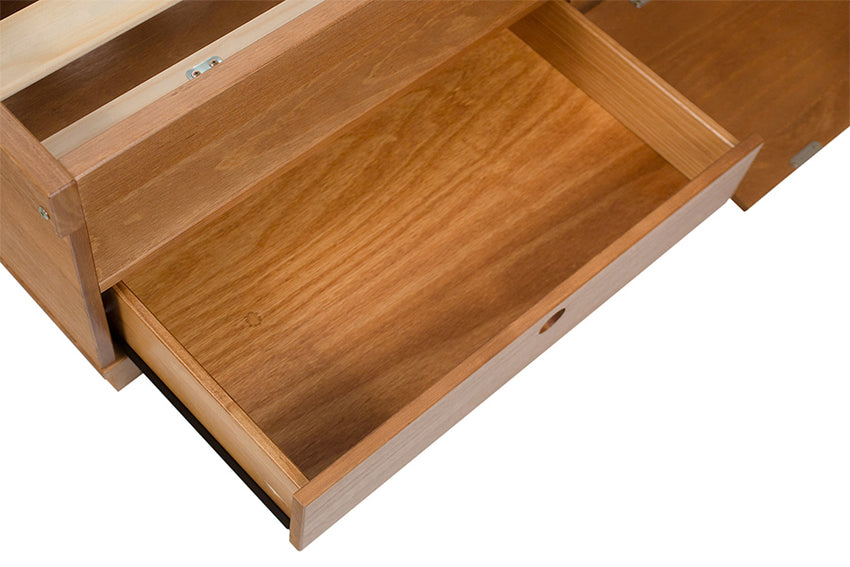 cama multifuncional de casal doce de leite escovado detalhe gaveta