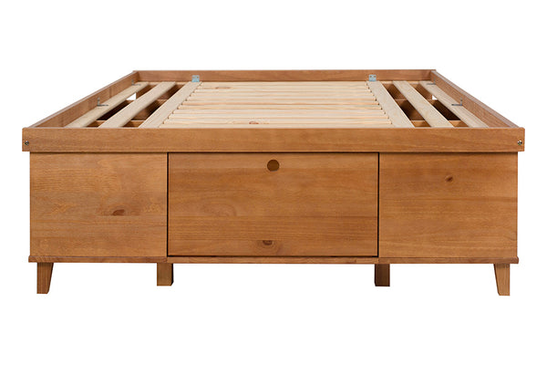 cama multifuncional de casal doce de leite escovado vista de frente