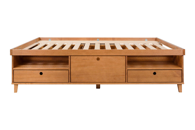 cama multifuncional de casal doce de leite escovado vista de lado