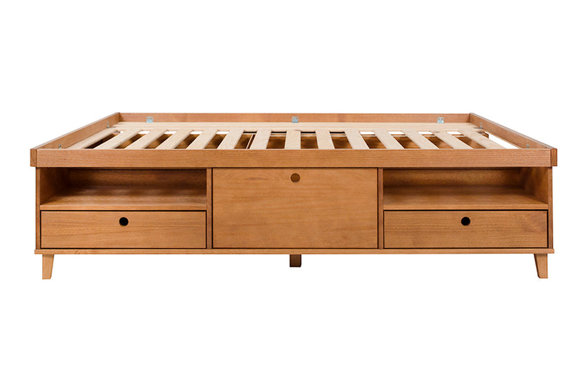 cama multifuncional de casal doce de leite escovado vista de lado